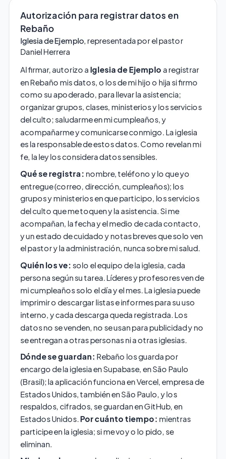 La planilla de autorización de Rebaño, lista para imprimir: qué se registra, quién lo ve y los derechos de cada persona.